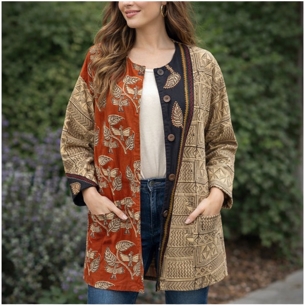 Boho Reversible Cotton Patchwork Jacket with Kant… - image 1